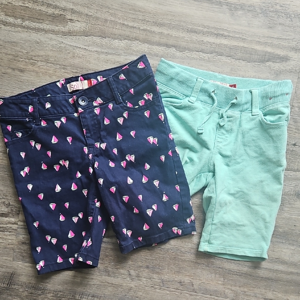 SO Girls’ Shorts Bundle | Sailboat Print & Mint Green | Size 8